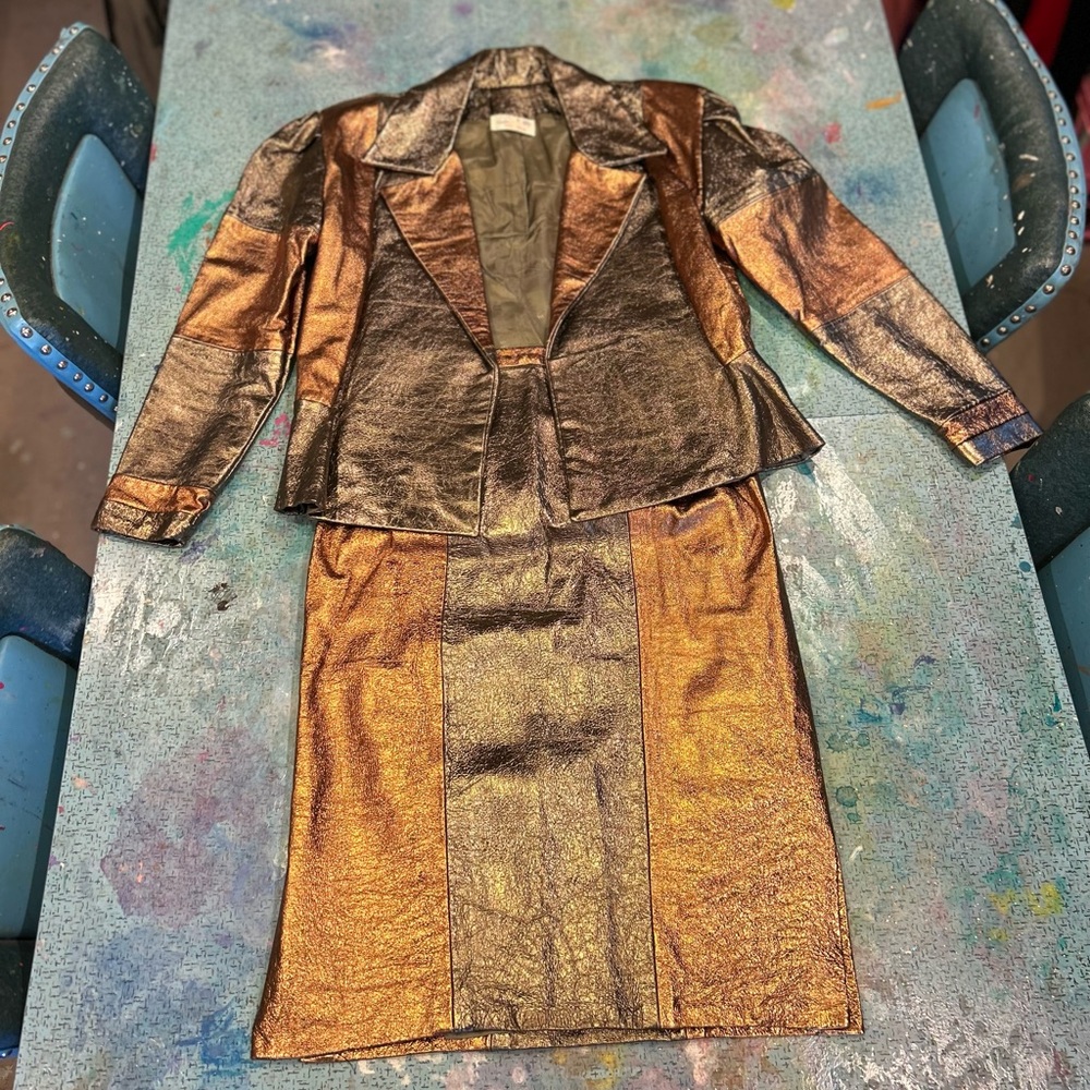 Metallic Copper Two-Piece Skirt Suit - Women's Dress Set